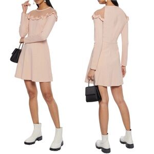 Red Valentino L Point D’esprit-Paneled Ruffled Ponte Mini Dress Nudo Blush Pink